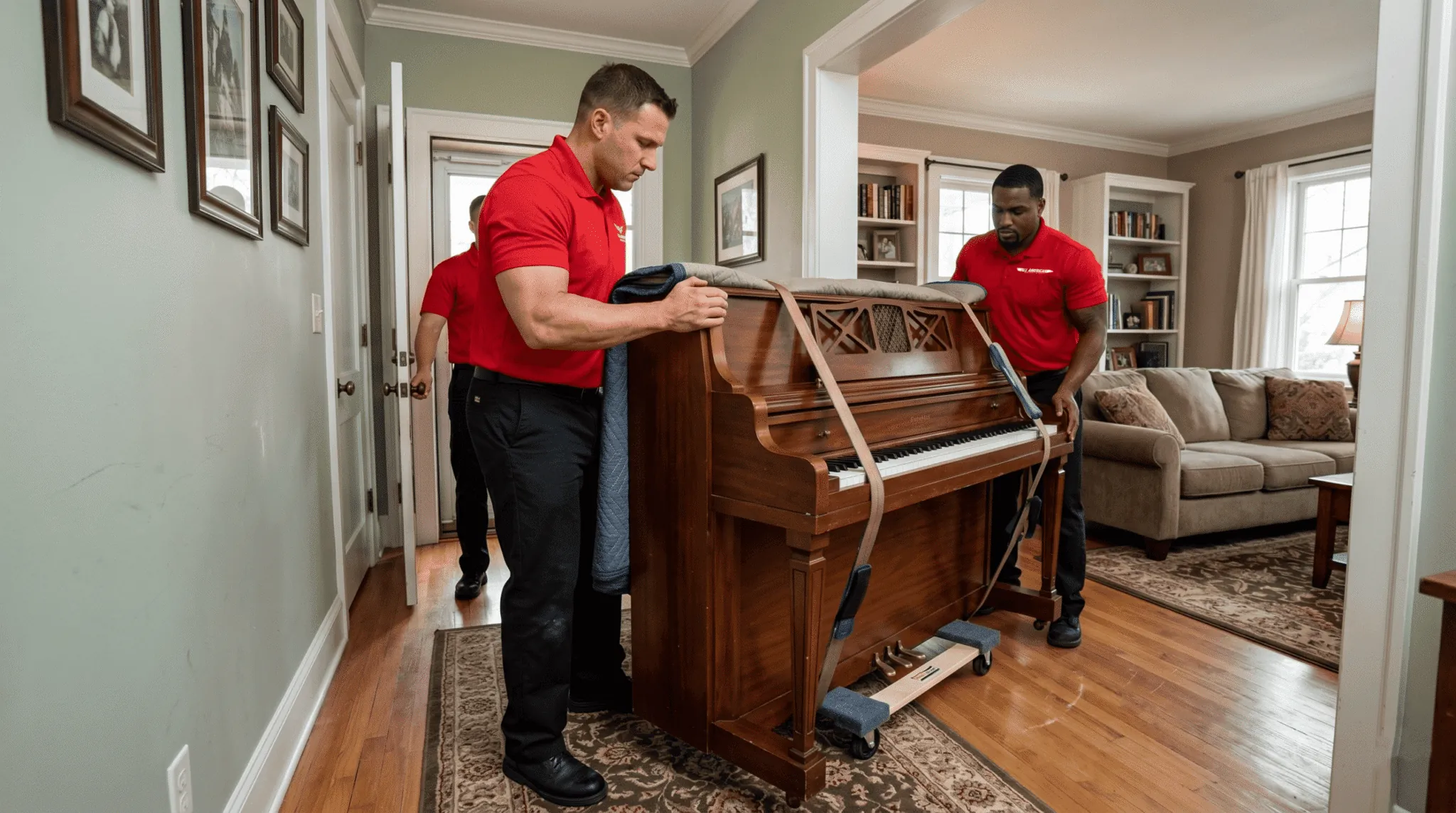2 movers moving a piano